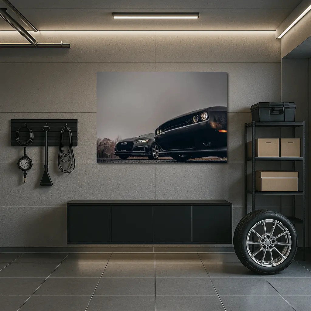 Audi RS5 Dodge Challenger Dark Moody Sky – Wall Art