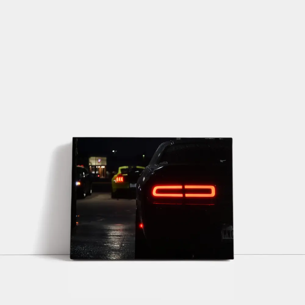 Dodge Challenger Tail Lights Night Parking Lot – Wall Art