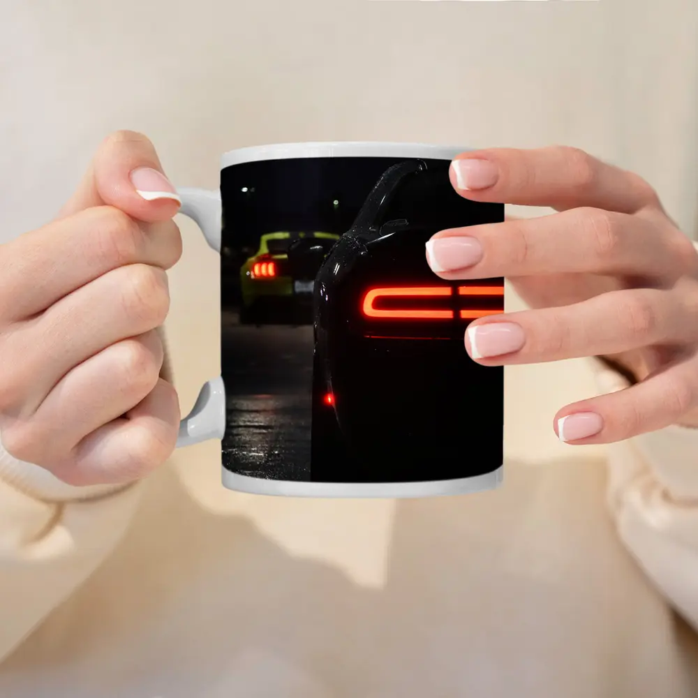Dodge Challenger Tail Lights Night Parking Lot – Mugs