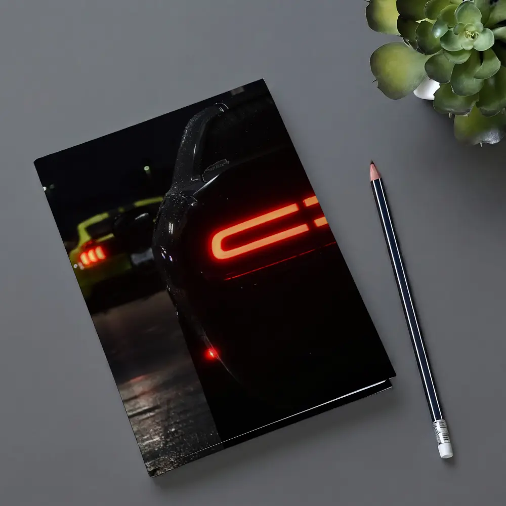 Dodge Challenger Tail Lights Night Parking Lot – Notebooks