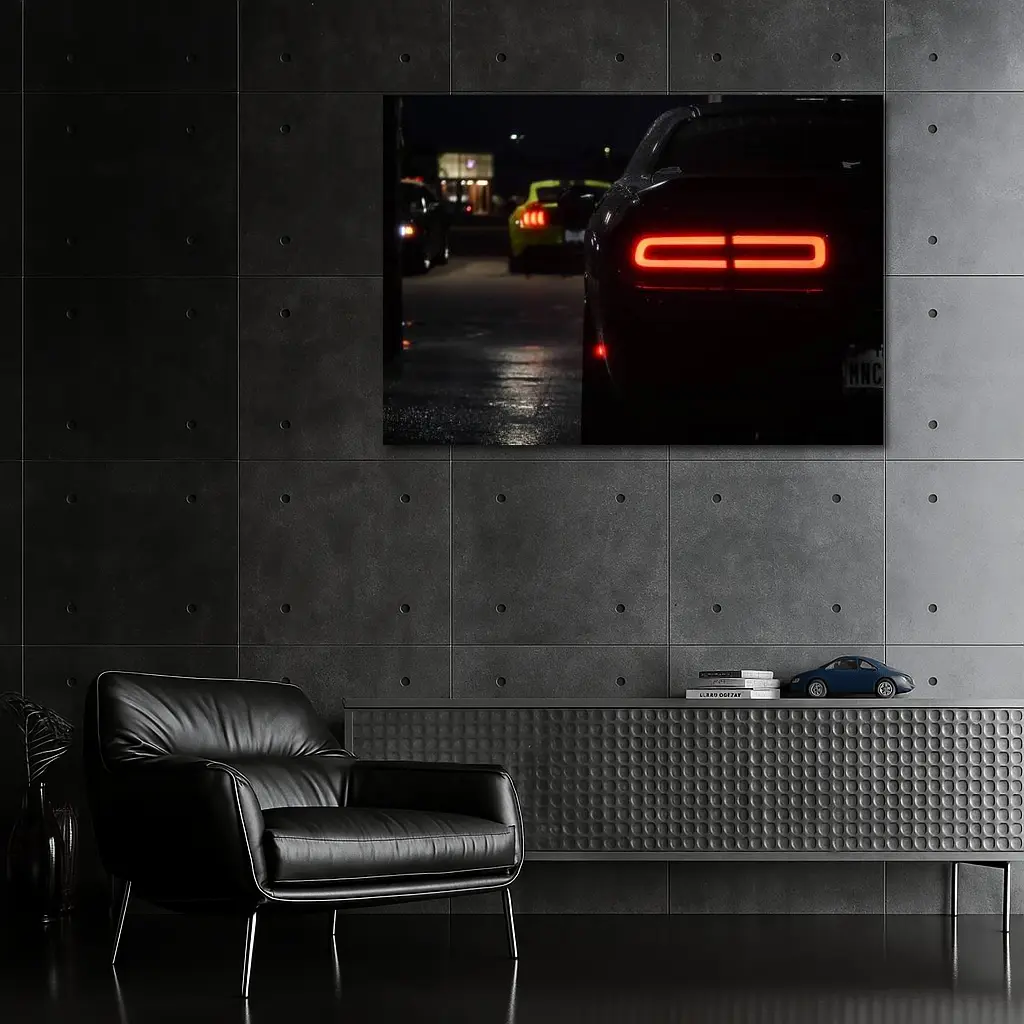 Dodge Challenger Tail Lights Night Parking Lot – Wall Art