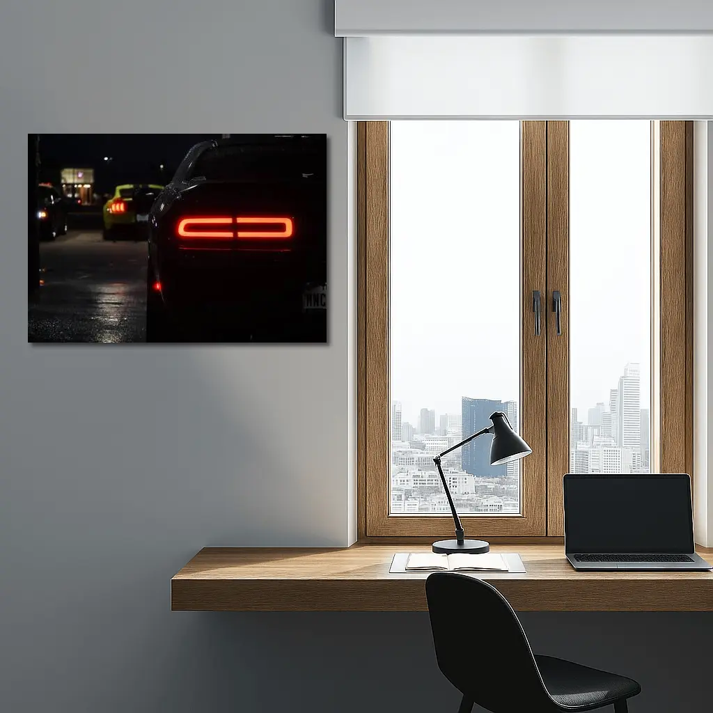 Dodge Challenger Tail Lights Night Parking Lot – Wall Art