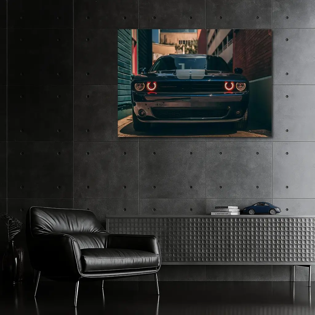 Dodge Challenger Dark Muscle Car Urban Street – Wall Art