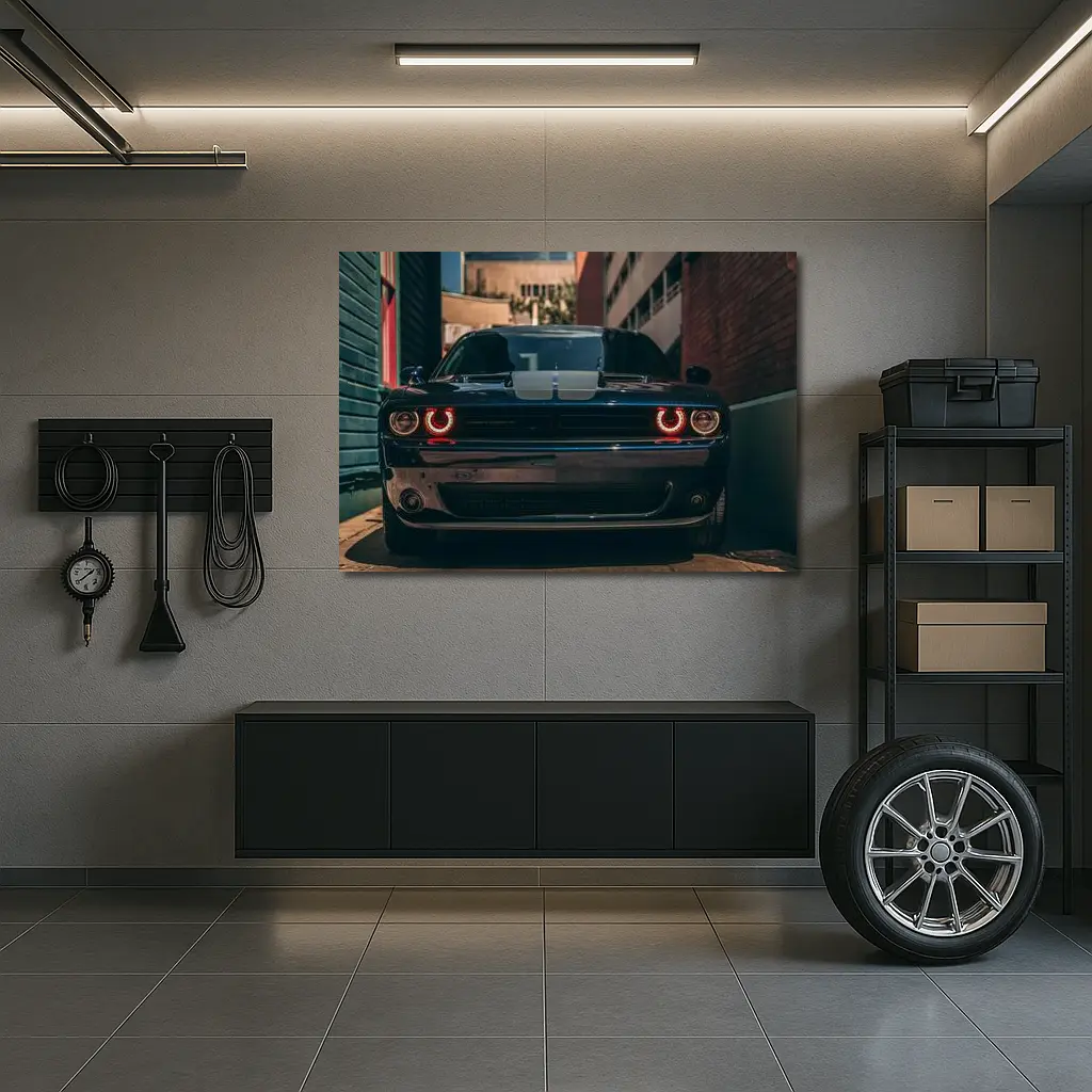 Dodge Challenger Dark Muscle Car Urban Street – Wall Art