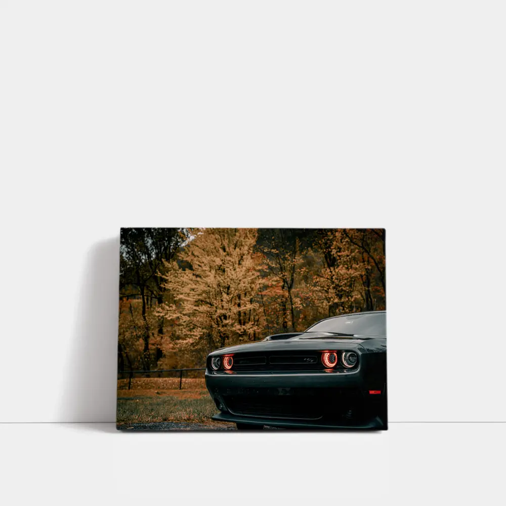 Dodge Challenger Dark Muscle Car Autumn Trees – Wall Art