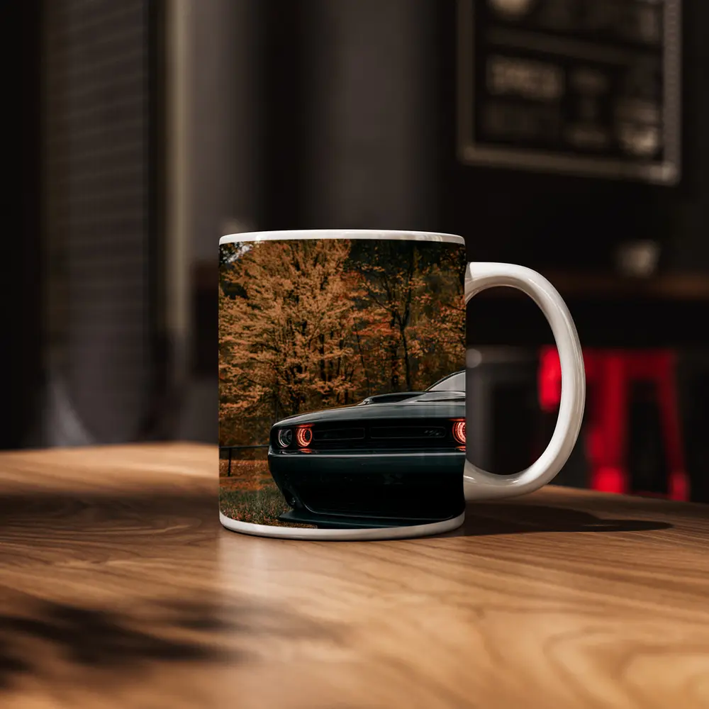 Dodge Challenger Dark Muscle Car Autumn Trees – Mugs