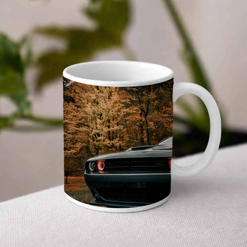 Dodge Challenger Dark Muscle Car Autumn Trees – Mugs