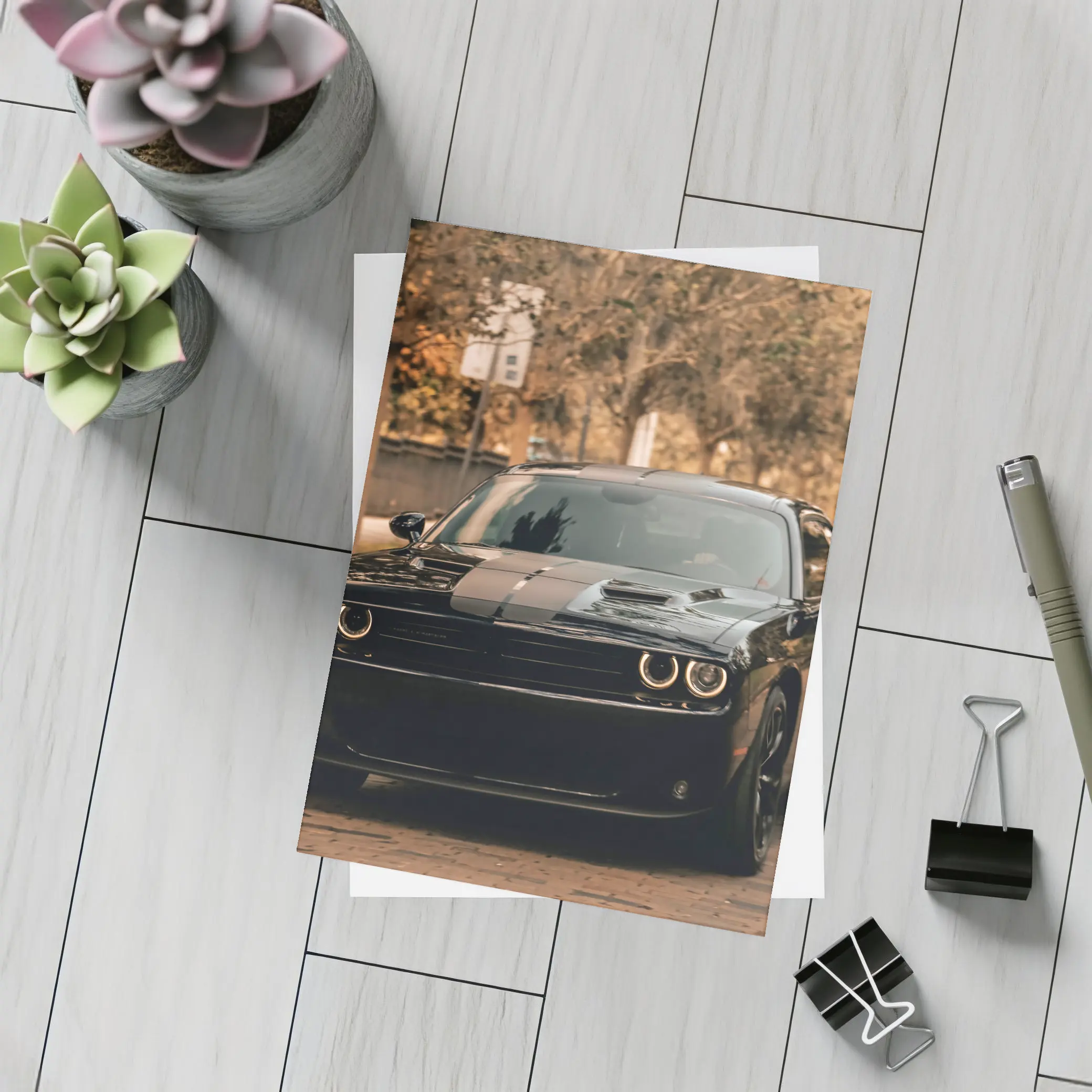 Dodge Challenger Black Muscle Car Street – Postcards