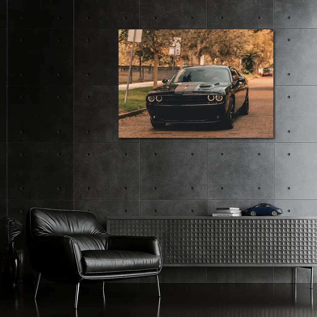 Dodge Challenger Black Muscle Car Street – Wall Art