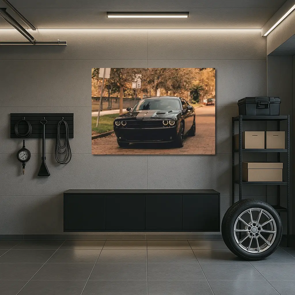 Dodge Challenger Black Muscle Car Street – Wall Art
