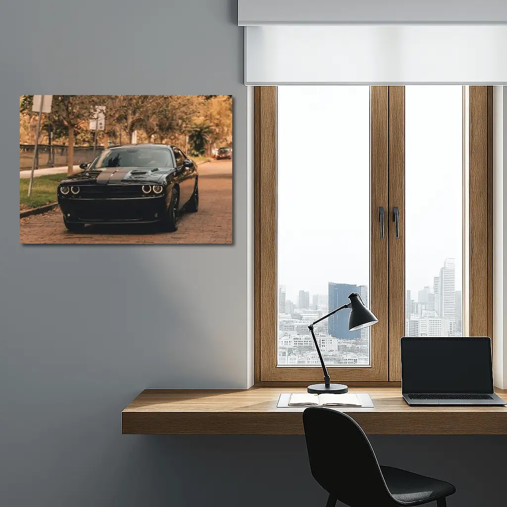 Dodge Challenger Black Muscle Car Street – Wall Art