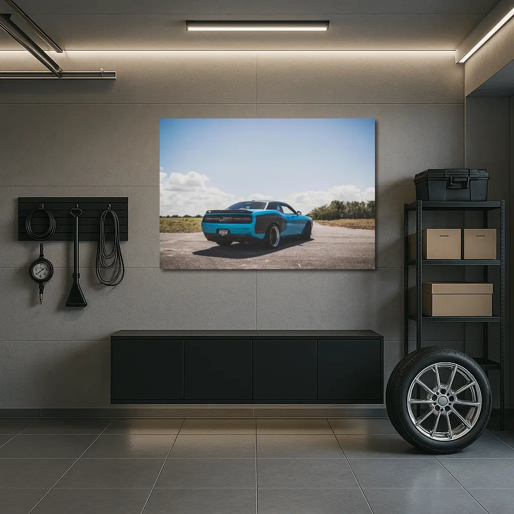 Dodge Challenger Blue Muscle Car Open Road – Wall Art