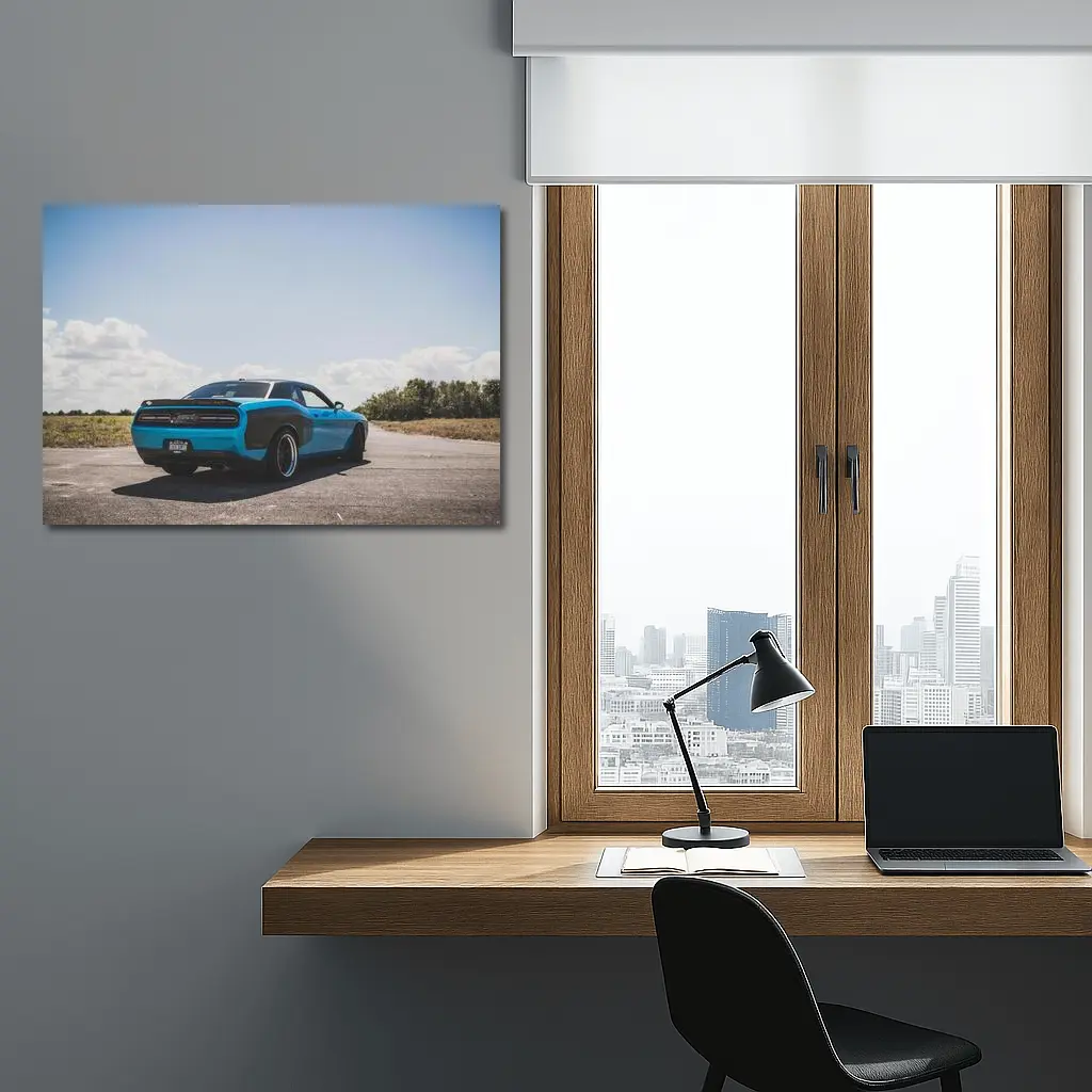 Dodge Challenger Blue Muscle Car Open Road – Wall Art