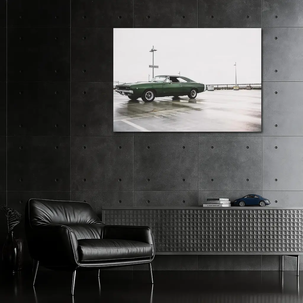 Dodge Charger Classic Green Muscle Car Parking – Wall Art