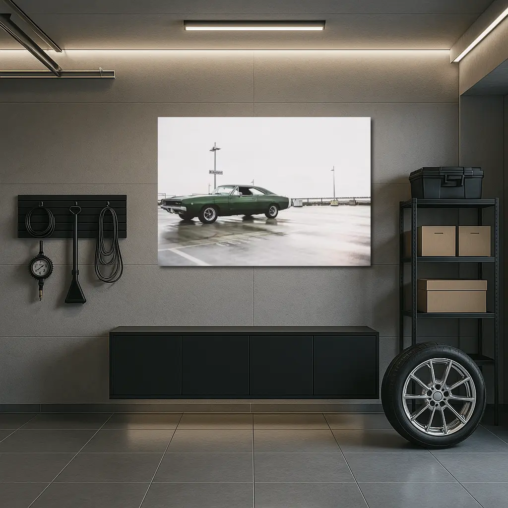Dodge Charger Classic Green Muscle Car Parking – Wall Art