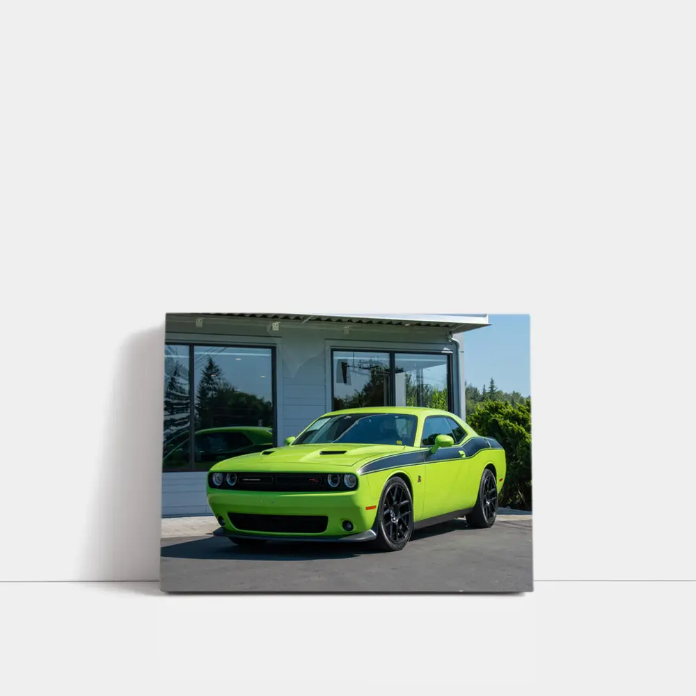 Dodge Challenger Green Muscle Car Parked Outside – Wall Art