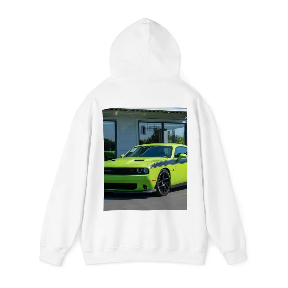 Dodge Challenger Green Muscle Car Parked Outside – Hoodies