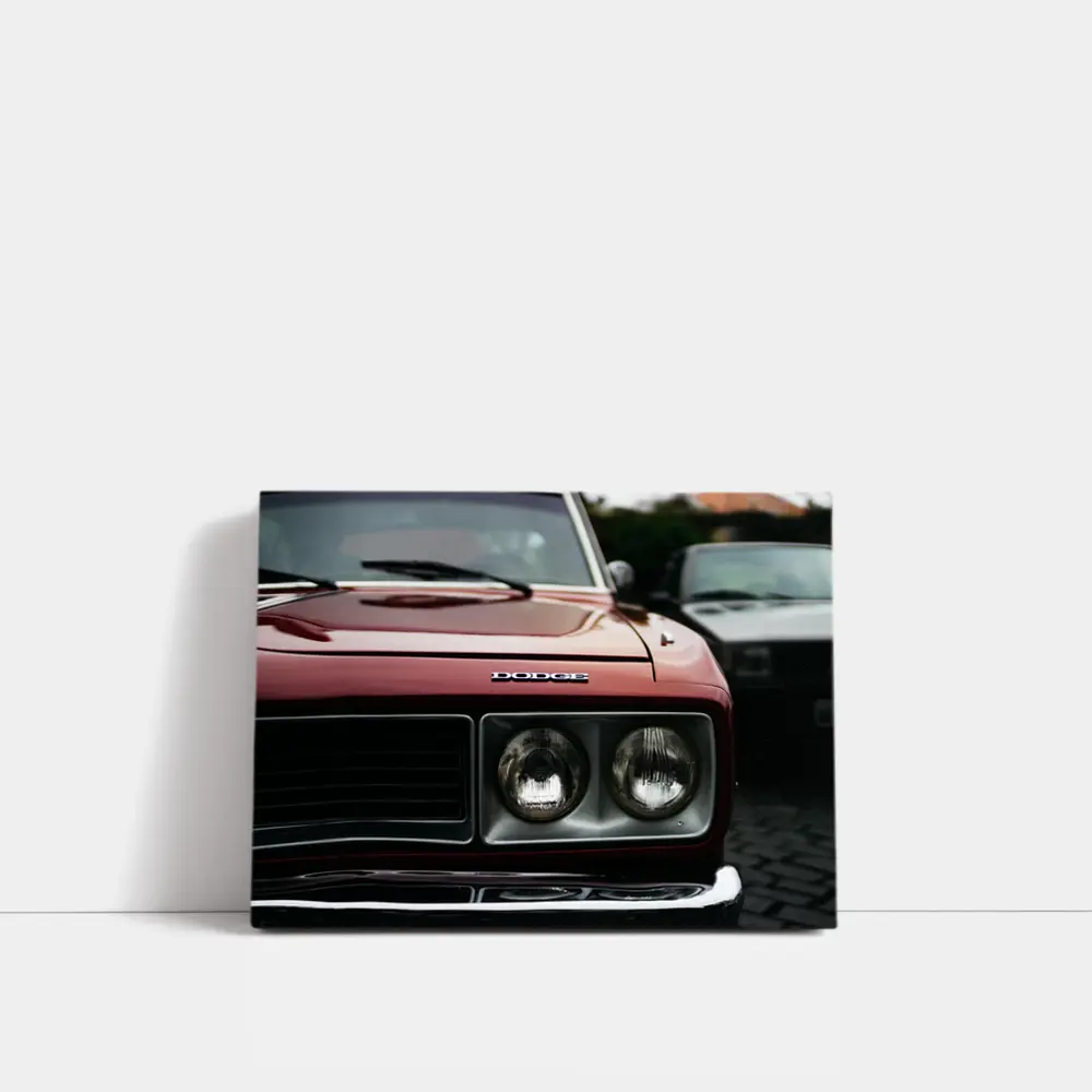 Dodge Classic Muscle Car Deep Red Close Up – Wall Art