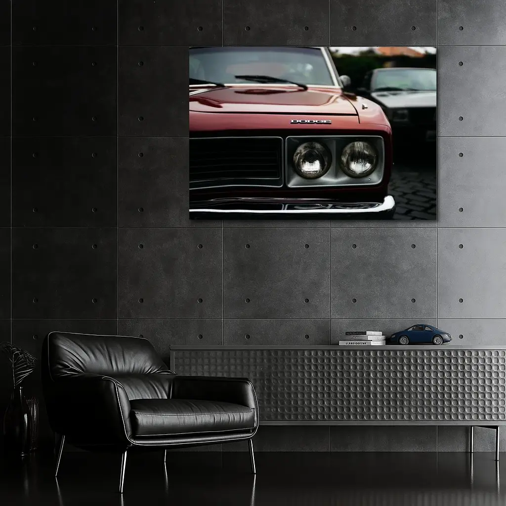 Dodge Classic Muscle Car Deep Red Close Up – Wall Art