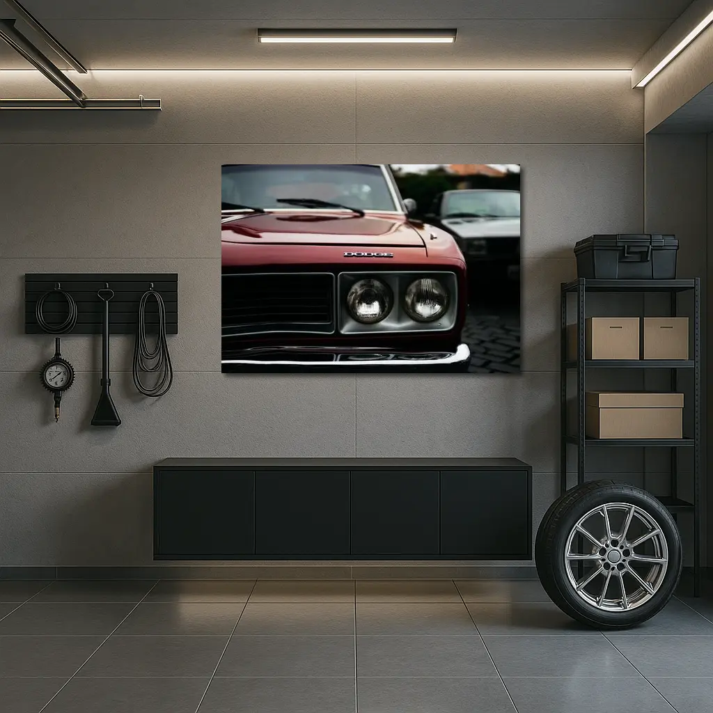 Dodge Classic Muscle Car Deep Red Close Up – Wall Art
