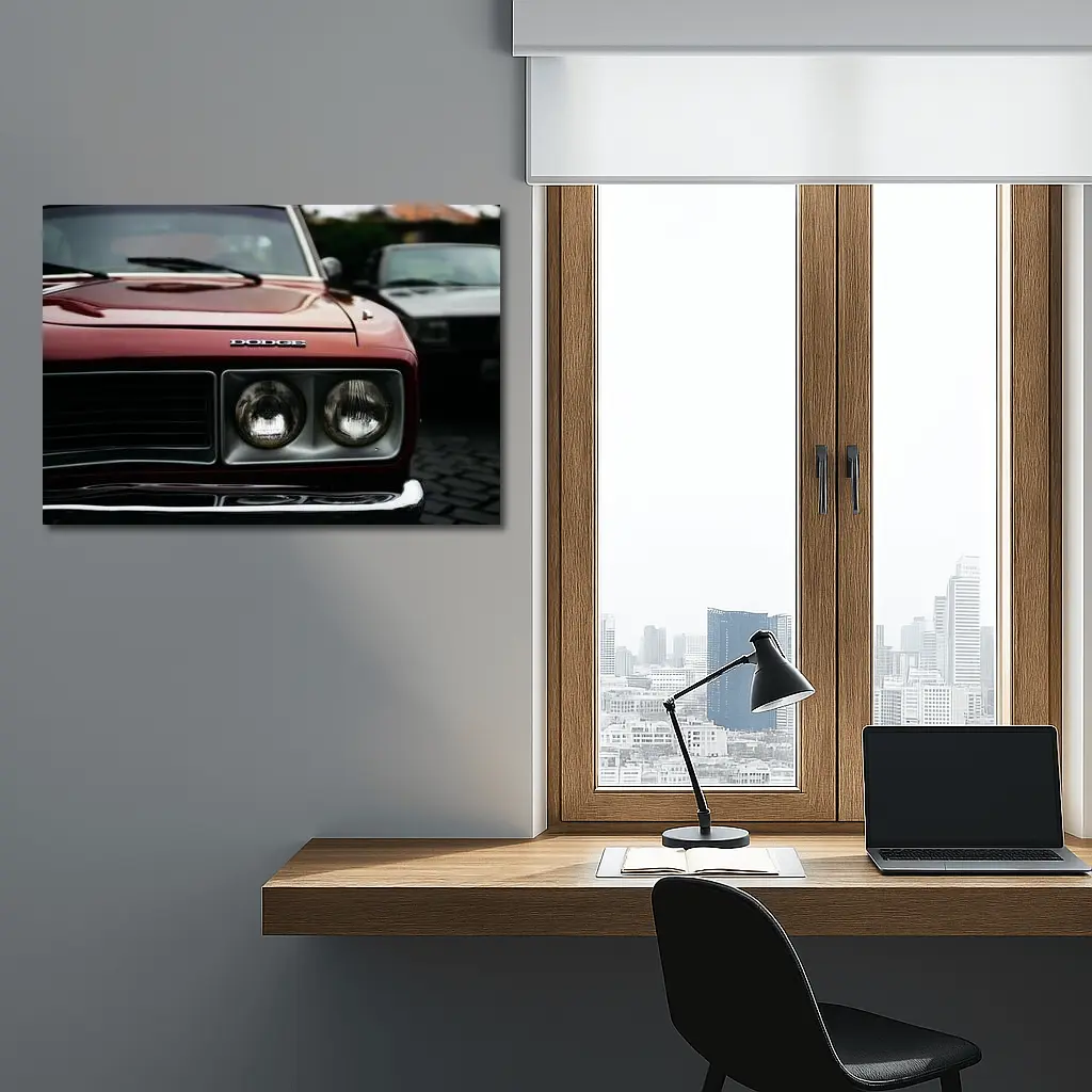 Dodge Classic Muscle Car Deep Red Close Up – Wall Art
