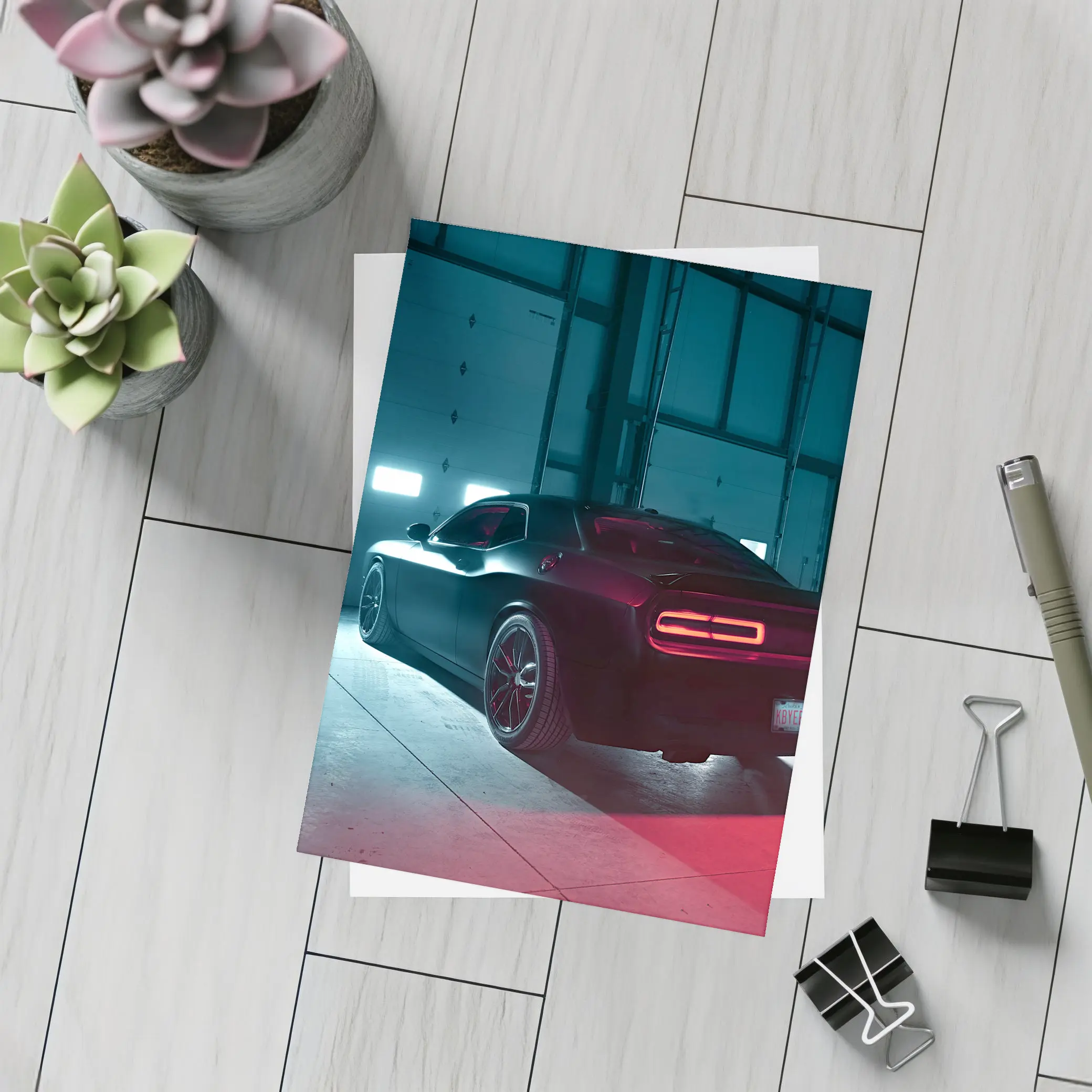 Dodge Challenger Dark Muscle Car Garage – Postcards