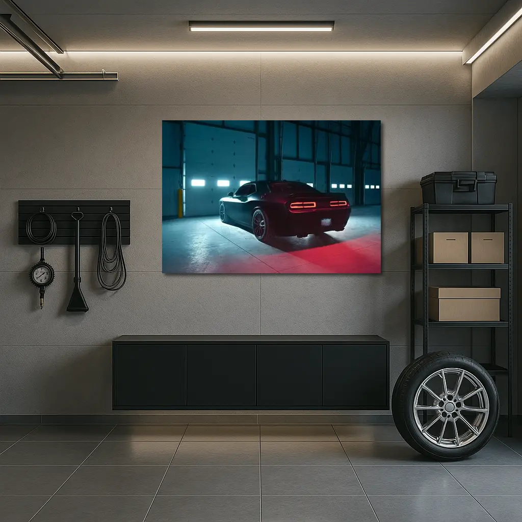 Dodge Challenger Dark Muscle Car Garage – Wall Art