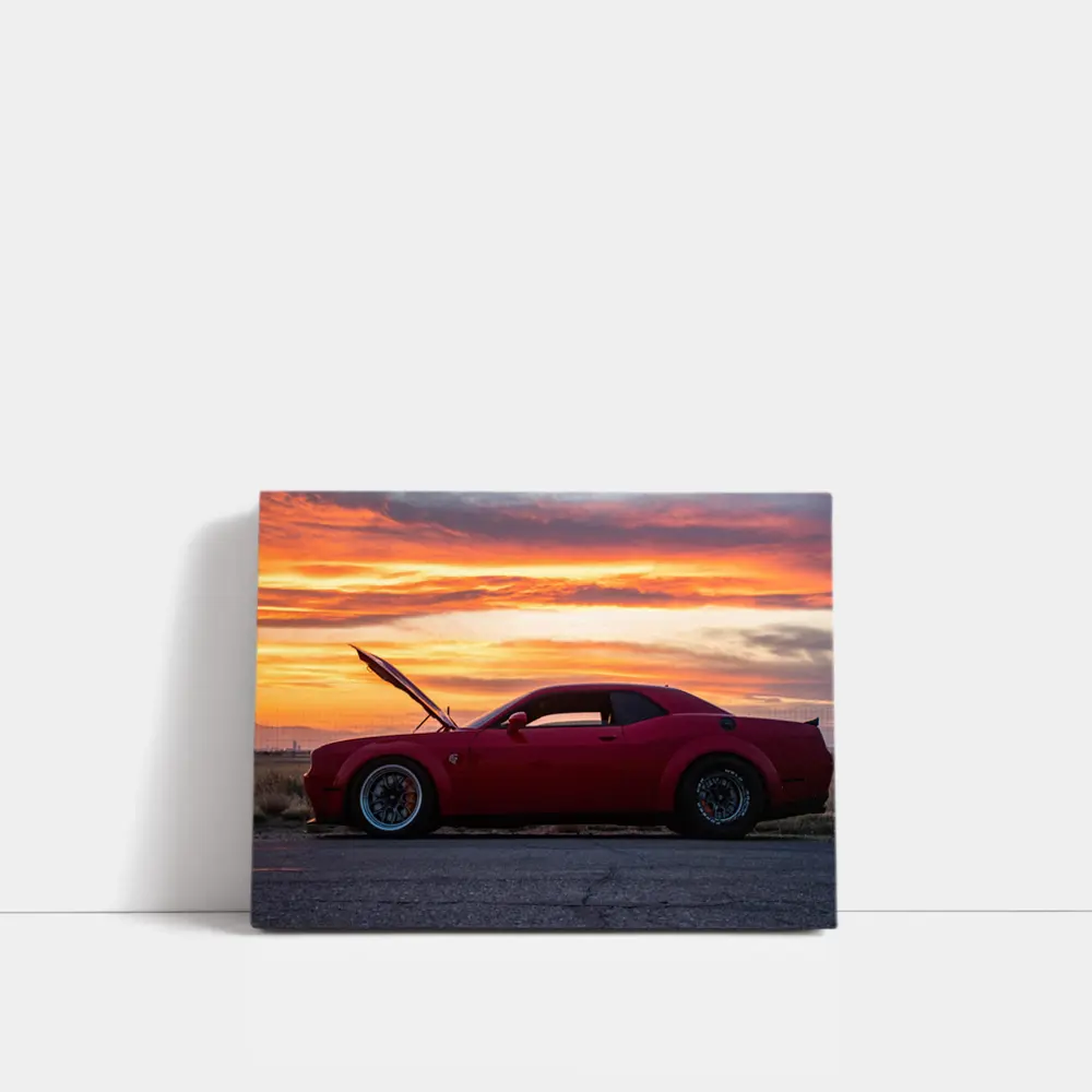Dodge Challenger Red Muscle Car Sunset – Wall Art
