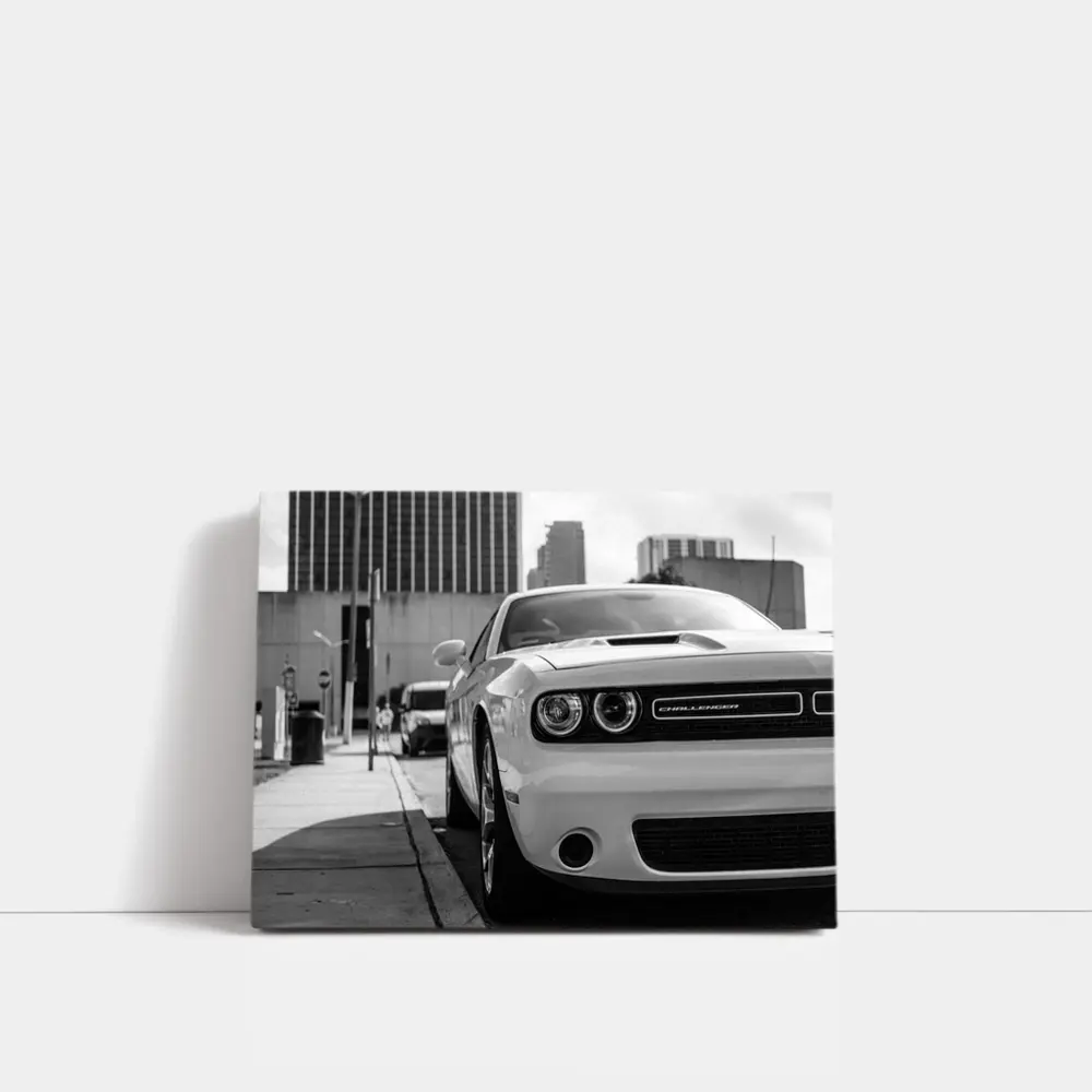 Dodge Challenger Black White Urban Street Shot – Wall Art