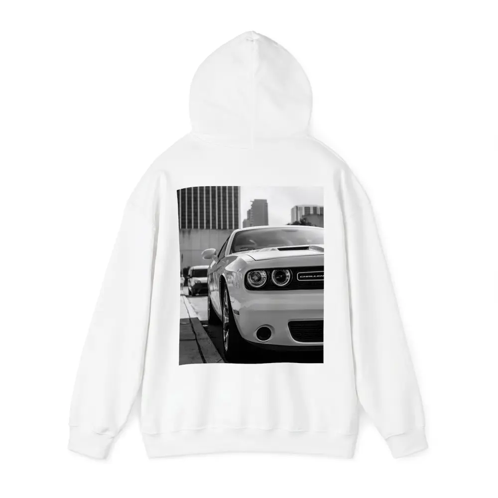 Dodge Challenger Black White Urban Street Shot – Hoodies