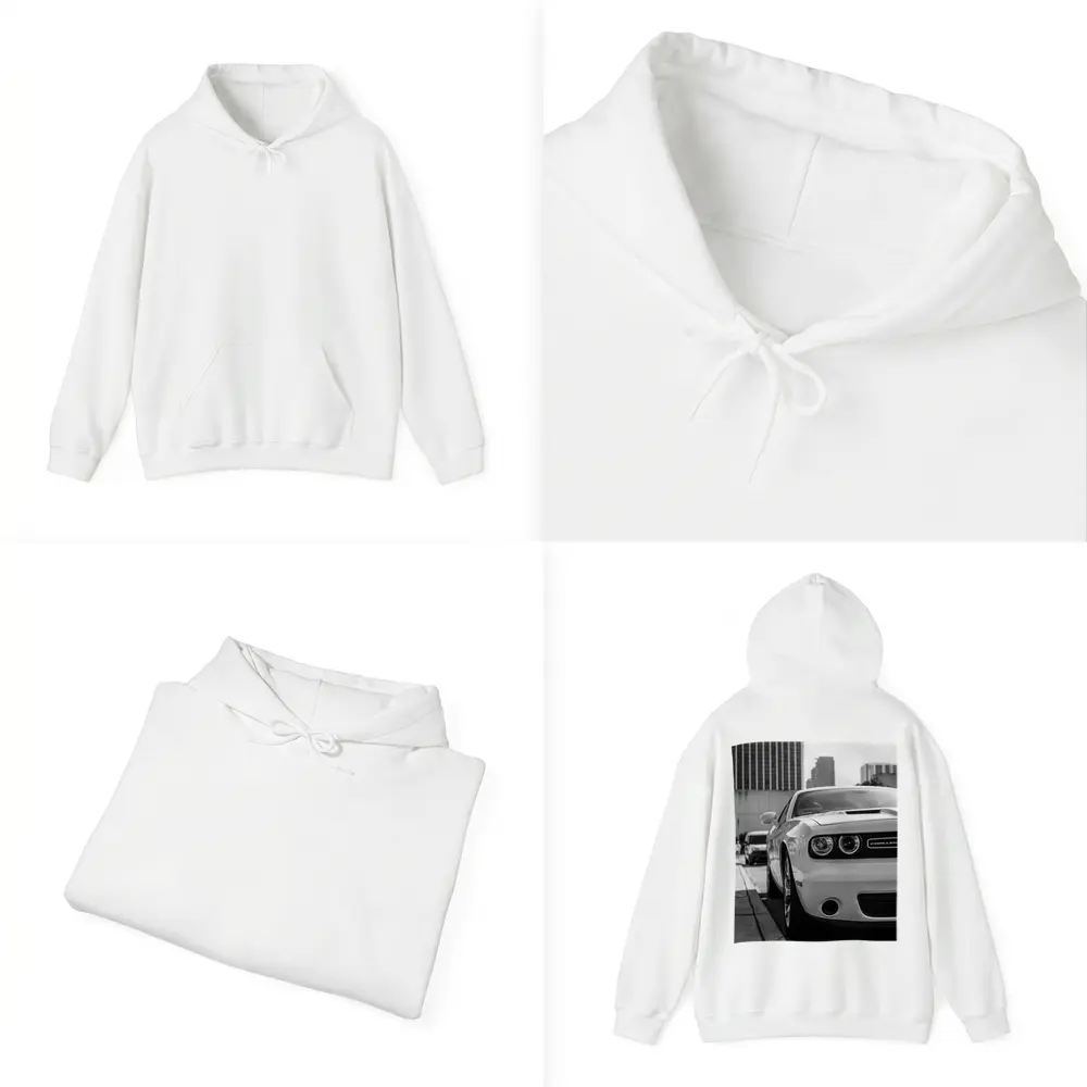 Dodge Challenger Black White Urban Street Shot – Hoodies