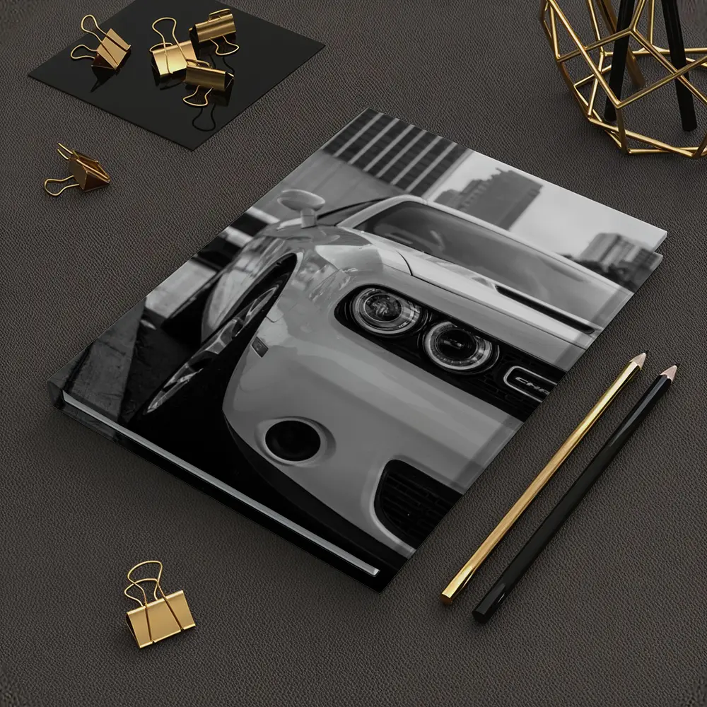 Dodge Challenger Black White Urban Street Shot – Notebooks