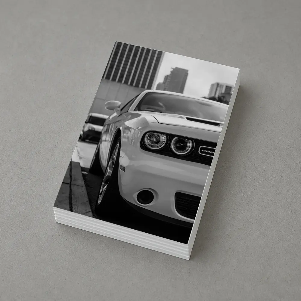 Dodge Challenger Black White Urban Street Shot – Postcards