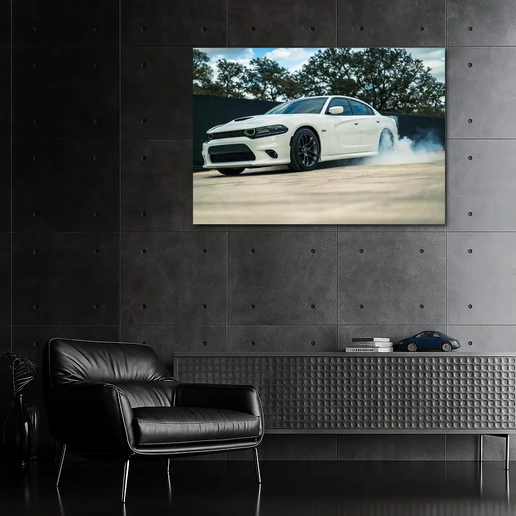 Dodge Charger Burnout Smoke White Muscle Car – Wall Art