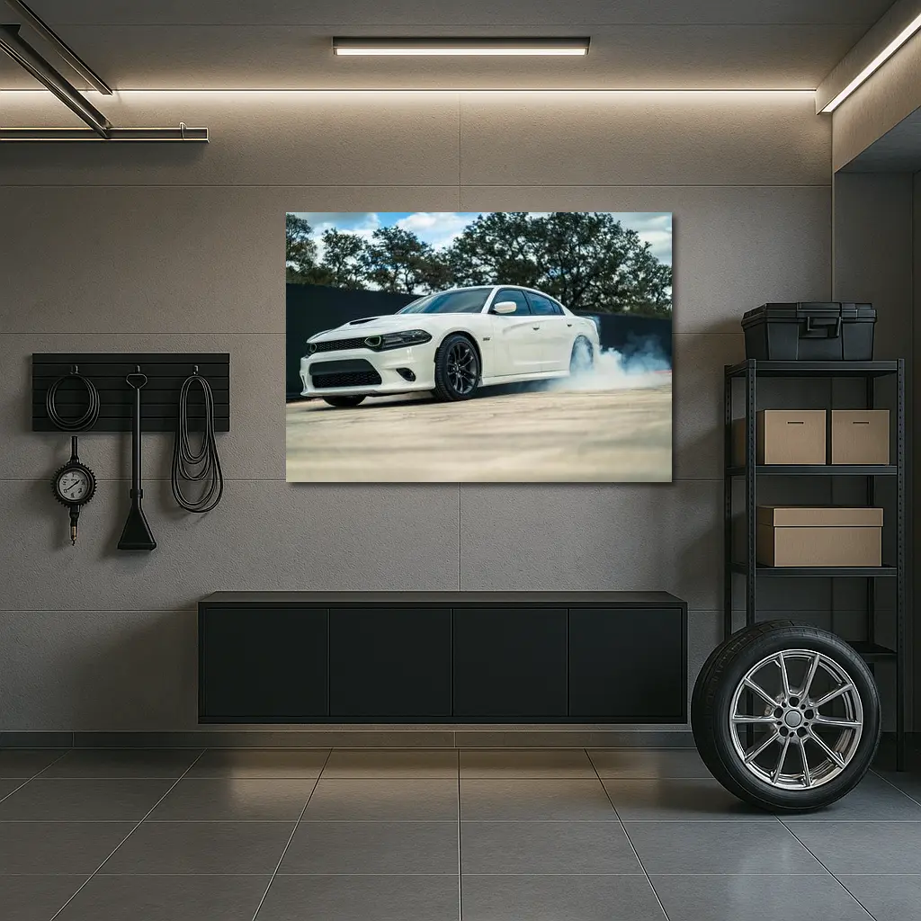 Dodge Charger Burnout Smoke White Muscle Car – Wall Art