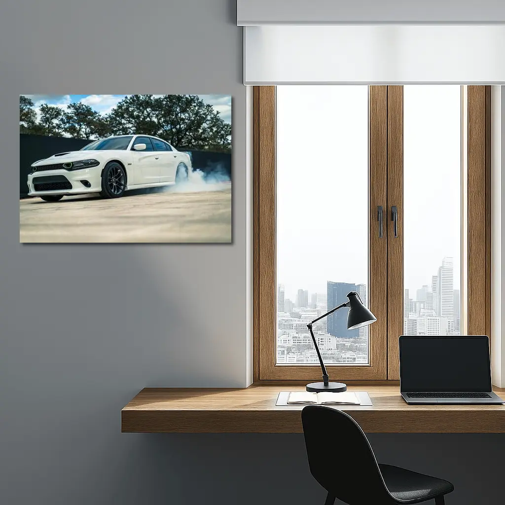 Dodge Charger Burnout Smoke White Muscle Car – Wall Art