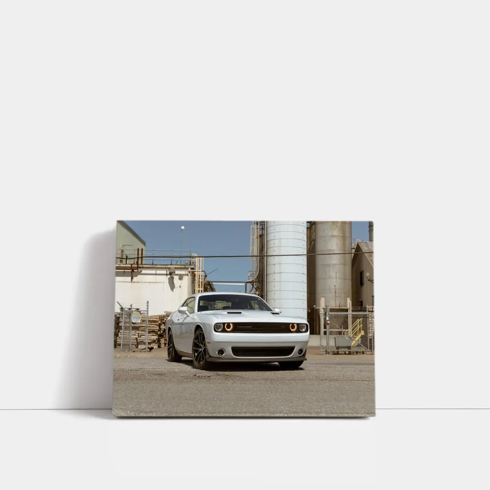 Dodge Challenger White Muscle Car Industrial Setting – Wall Art