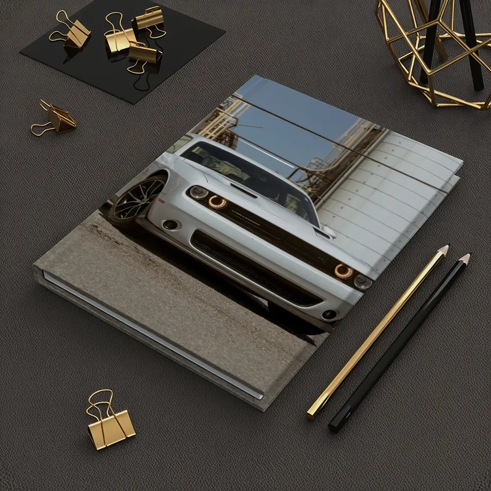 Dodge Challenger White Muscle Car Industrial Setting – Notebooks