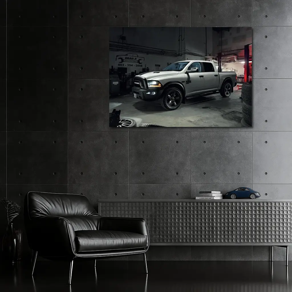 Ram 1500 Truck Inside Dark Auto Garage – Wall Art