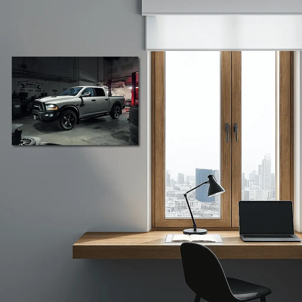 Ram 1500 Truck Inside Dark Auto Garage – Wall Art