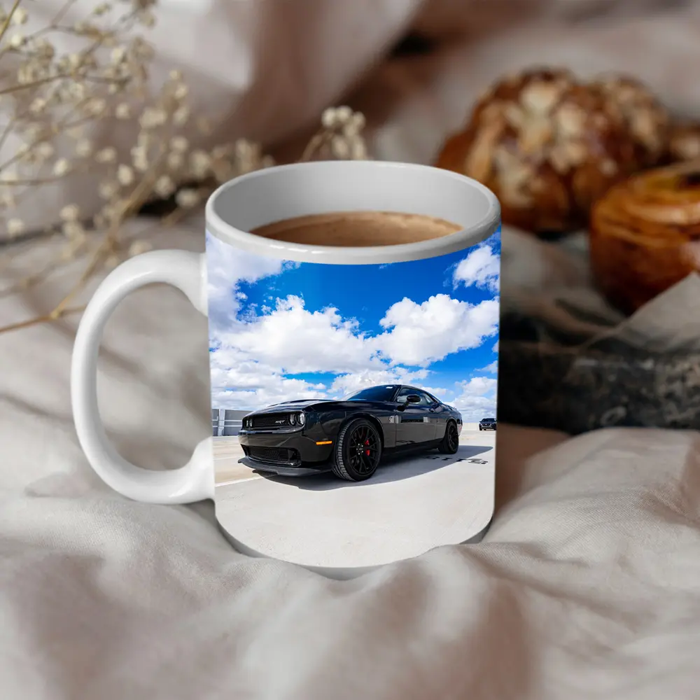 Black Dodge Challenger SRT Under Blue Sky – Mugs