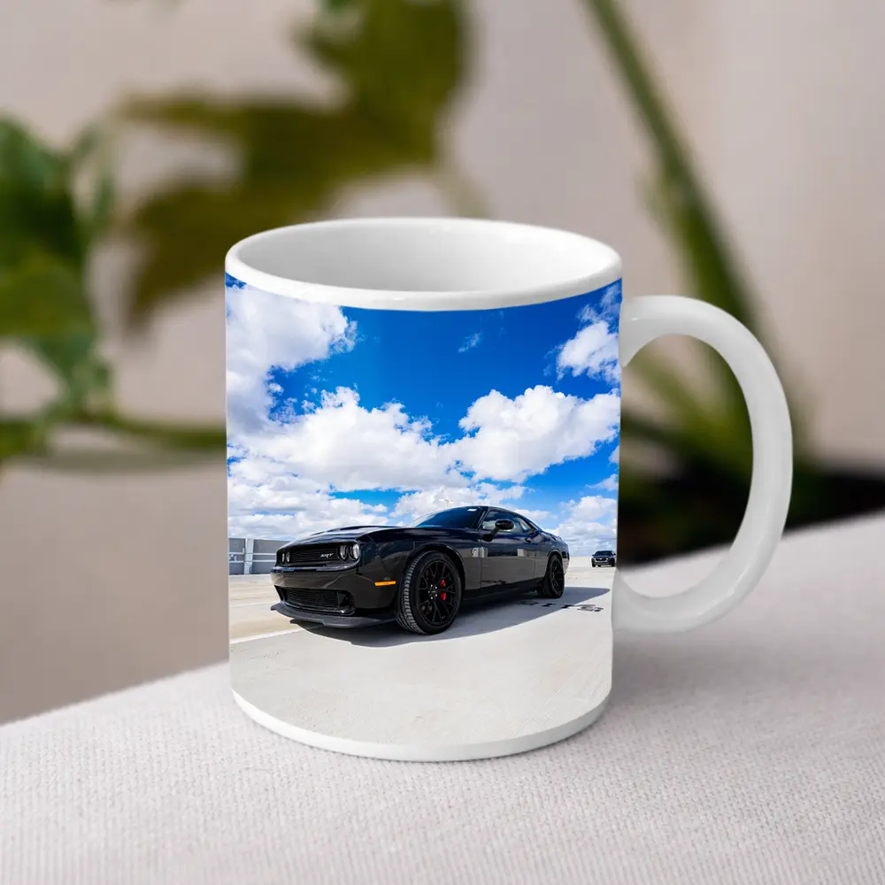 Black Dodge Challenger SRT Under Blue Sky – Mugs