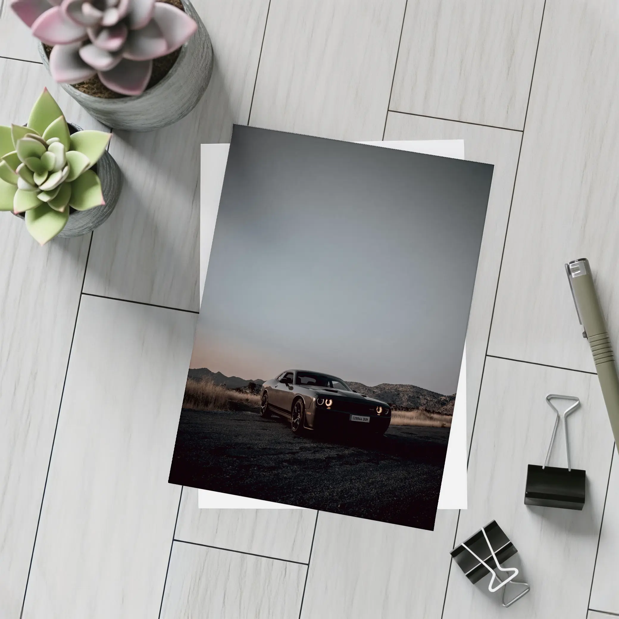 Dodge Challenger Dark Desert Dusk Scene – Postcards