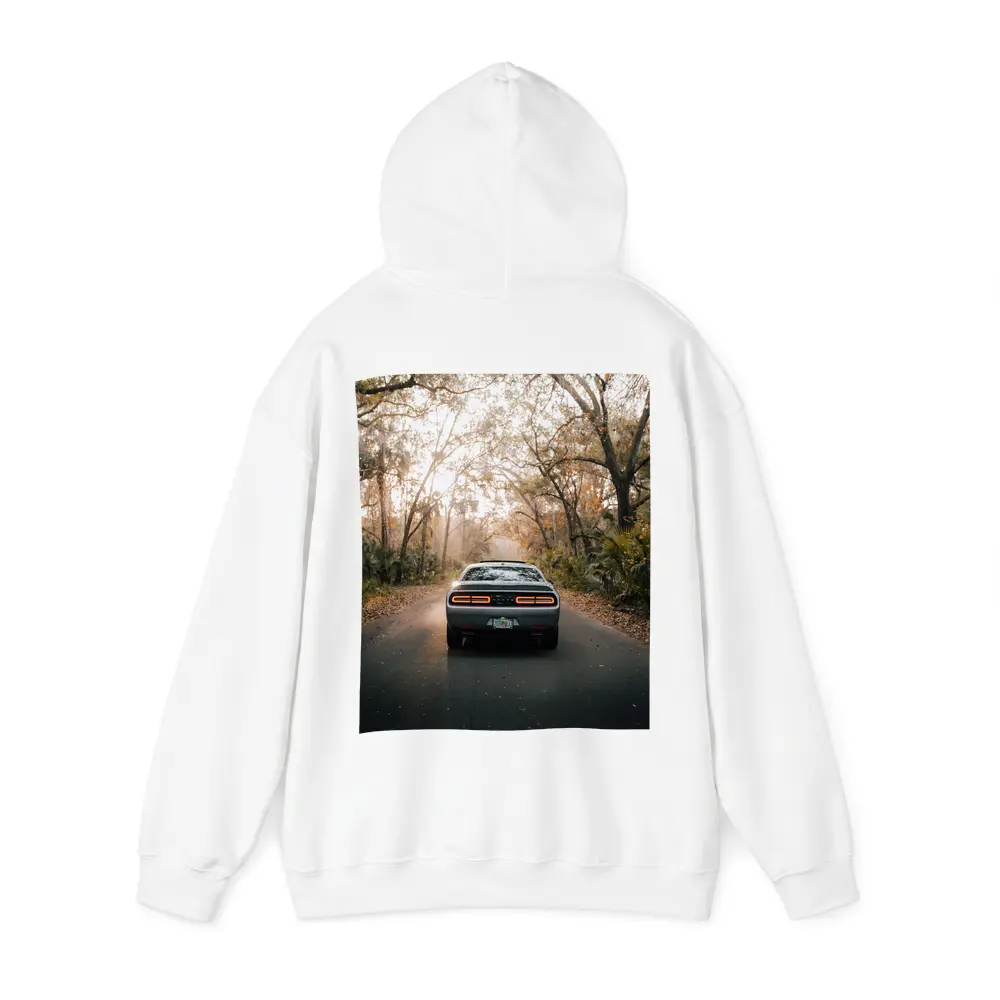Dodge Challenger Rear View Forest Road – Hoodies