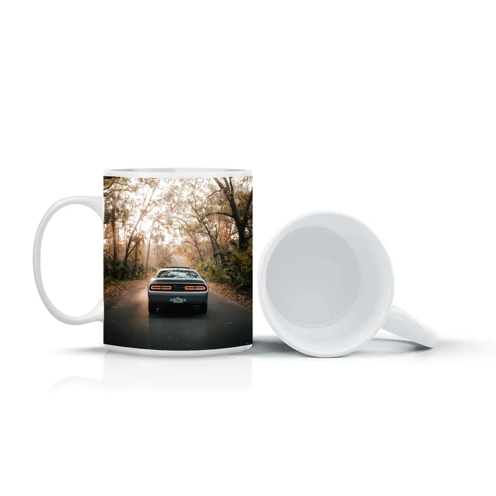 Dodge Challenger Rear View Forest Road – Mugs