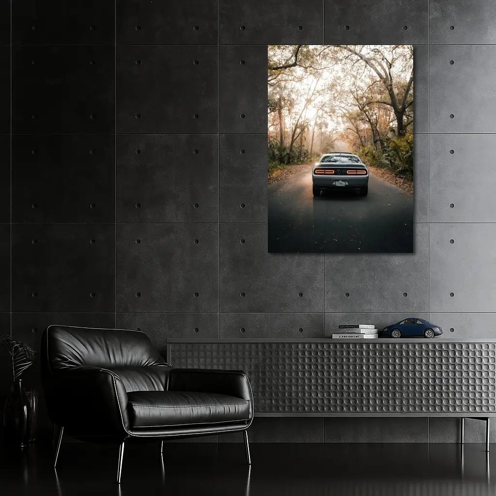 Dodge Challenger Rear View Forest Road – Wall Art