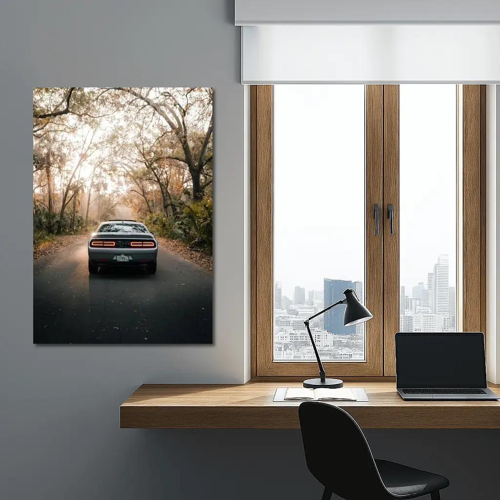Dodge Challenger Rear View Forest Road – Wall Art