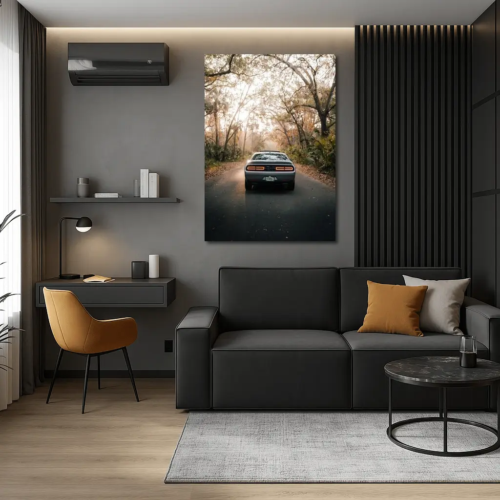 Dodge Challenger Rear View Forest Road – Wall Art