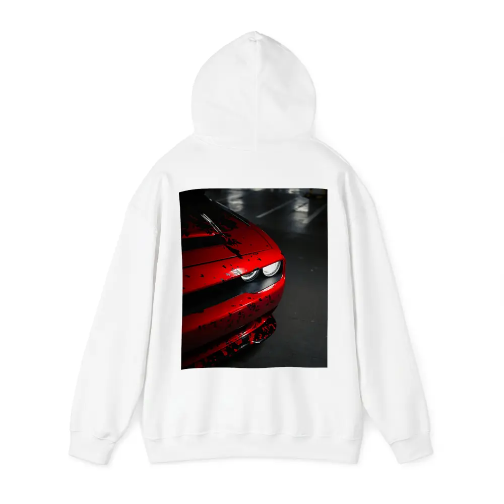 Red Dodge Challenger Front End Dark Garage – Hoodies