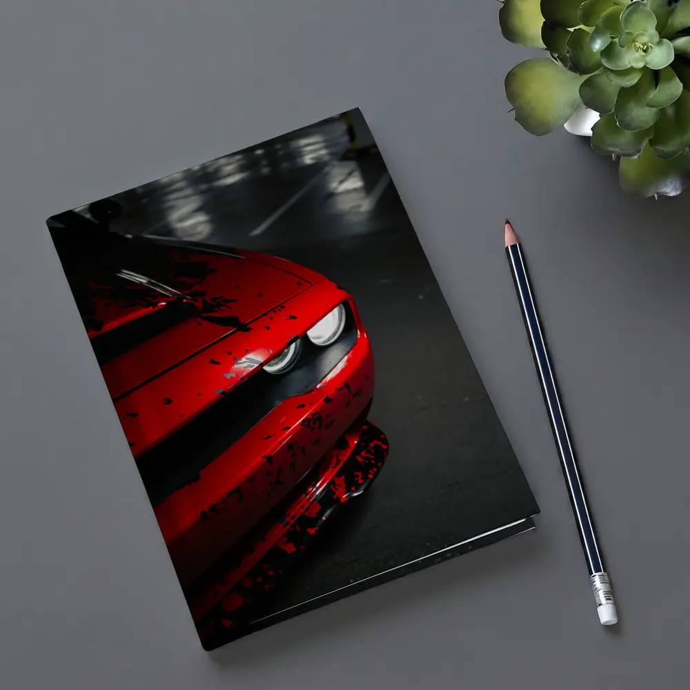 Red Dodge Challenger Front End Dark Garage – Notebooks